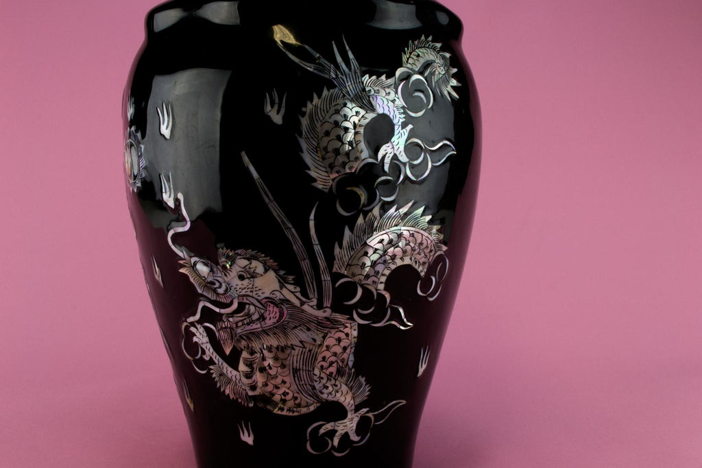 Black Dragon Mother of Pearl Vase