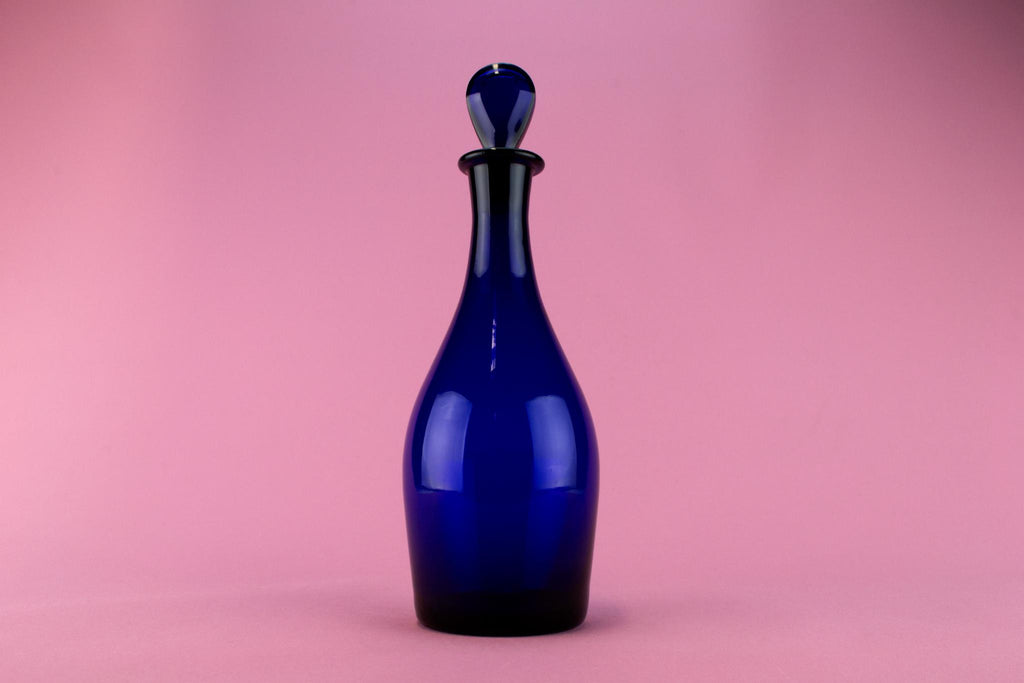 Bristol Blue Glass Decanter, English Mid 20th Century
