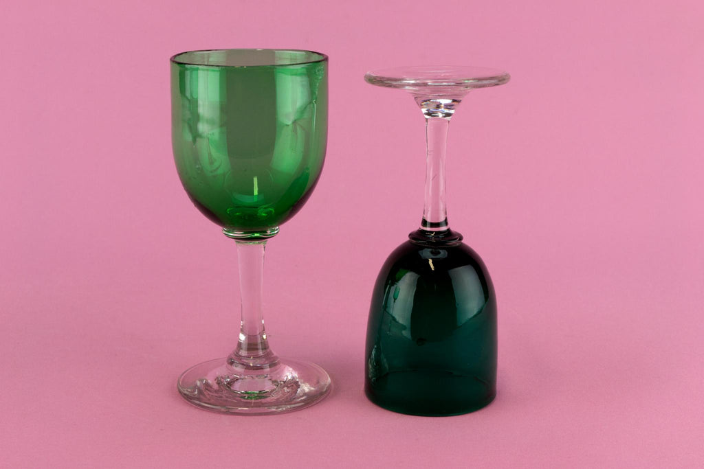 3 Green Port Glasses, English 19th Century