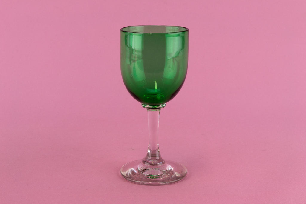 3 Green Port Glasses, English 19th Century