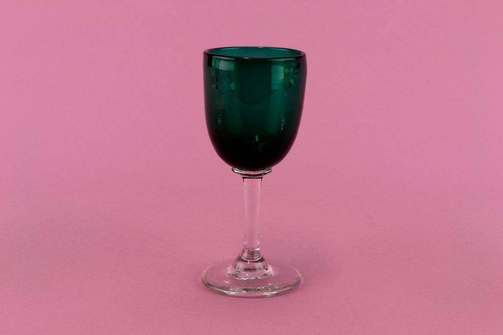 3 Green Port Glasses, English 19th Century