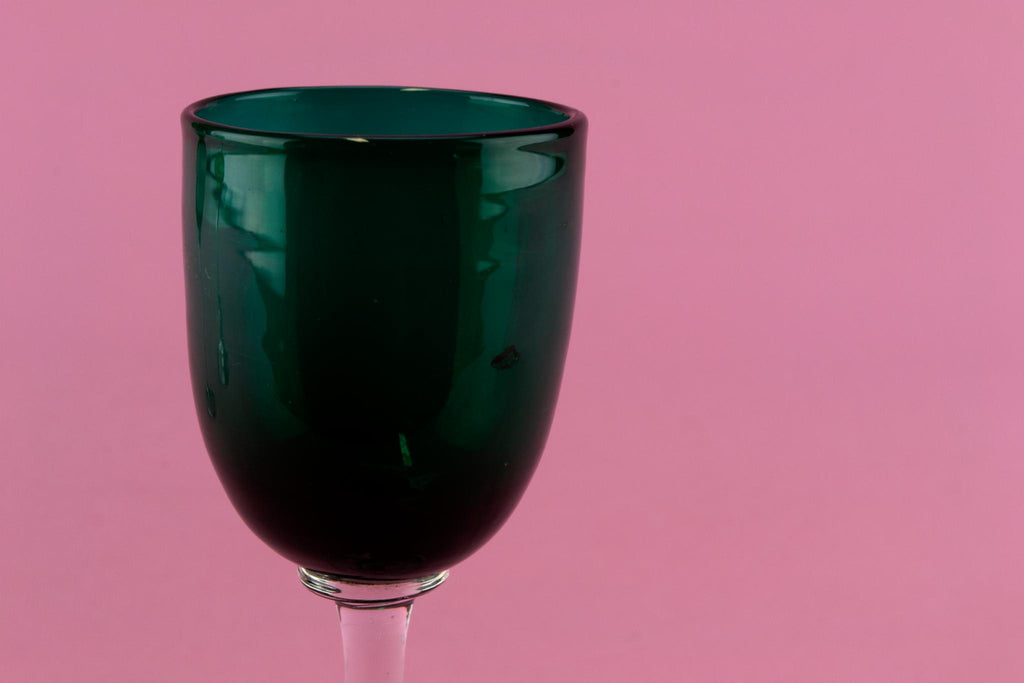 3 Green Port Glasses, English 19th Century