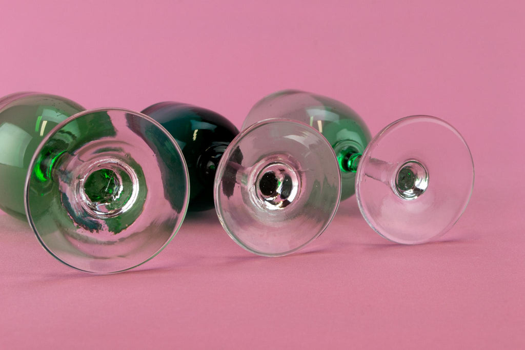 3 Green Port Glasses, English 19th Century