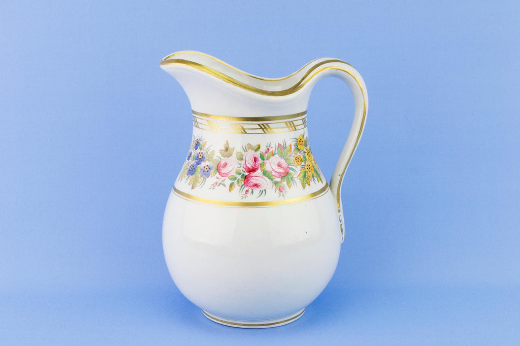 Floral and Gilded Jug, English Mid 19th Century