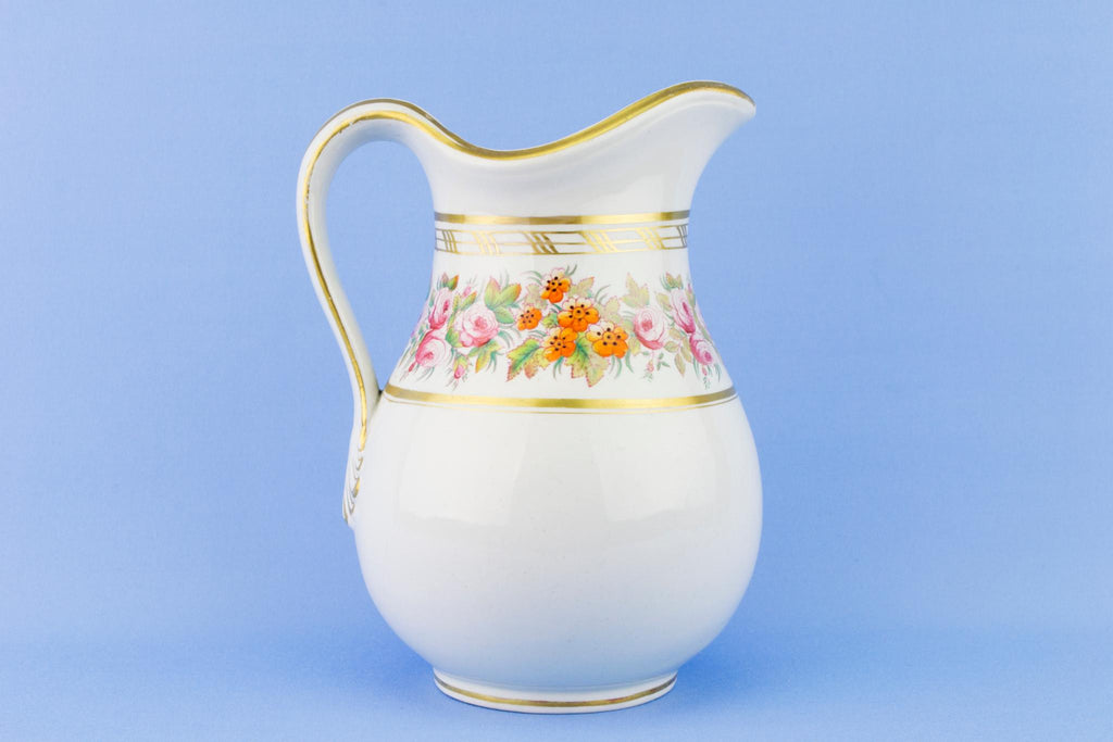 Floral and Gilded Jug, English Mid 19th Century