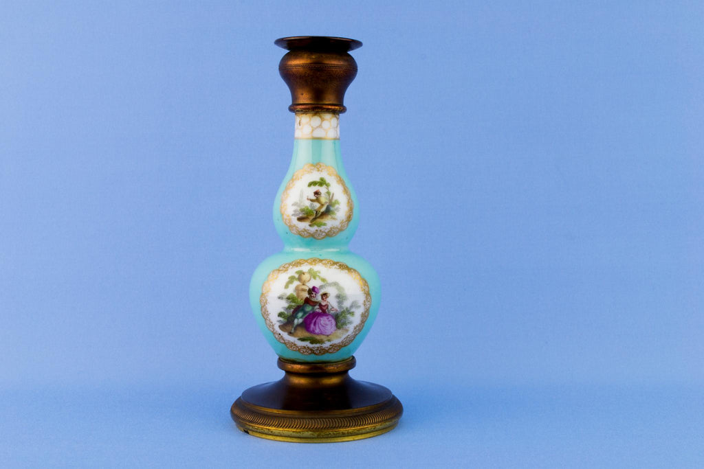 Brass Mounted Porcelain Candlestick, Continental European 19th Century