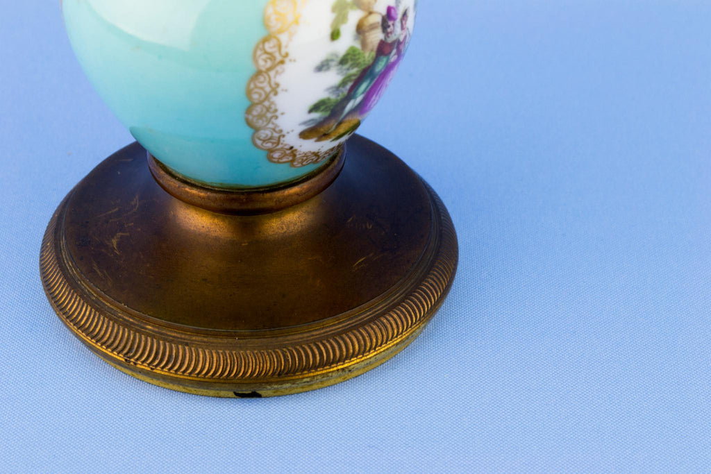 Brass Mounted Porcelain Candlestick, Continental European 19th Century