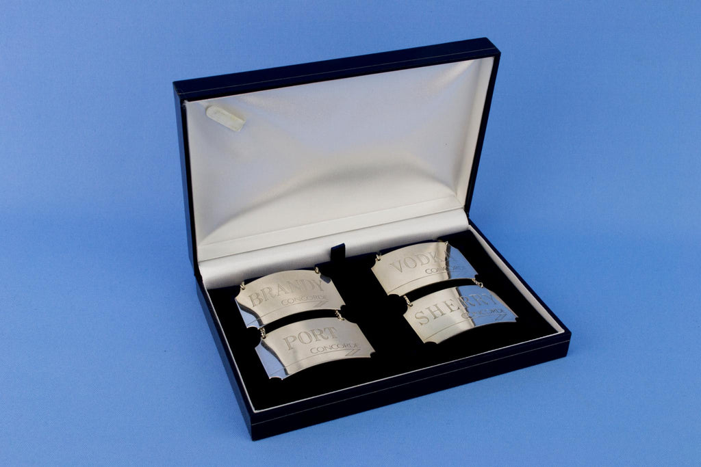 4 Sterling Silver Concorde Decanter Tags, English 1986