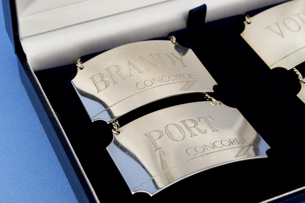 4 Sterling Silver Concorde Decanter Tags, English 1986