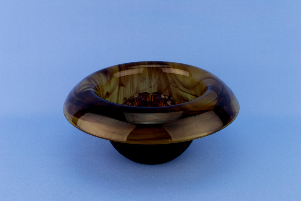 Tortoiseshell Glass Vase & Flower Frog, English Circa 1930