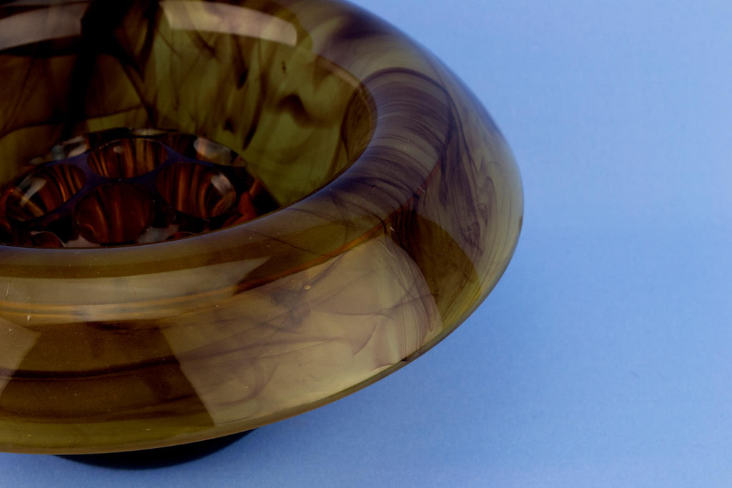 Tortoiseshell Glass Vase & Flower Frog, English Circa 1930