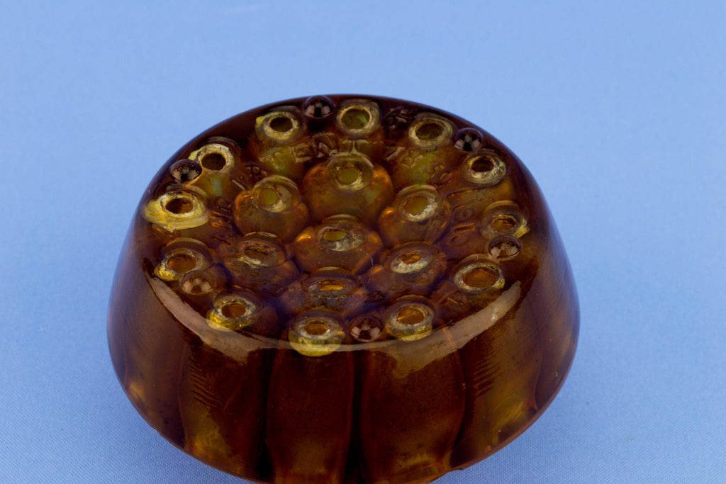 Tortoiseshell Glass Vase & Flower Frog, English Circa 1930