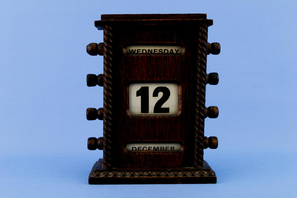 Tabletop Winding Calendar in Oak, English Circa 1900