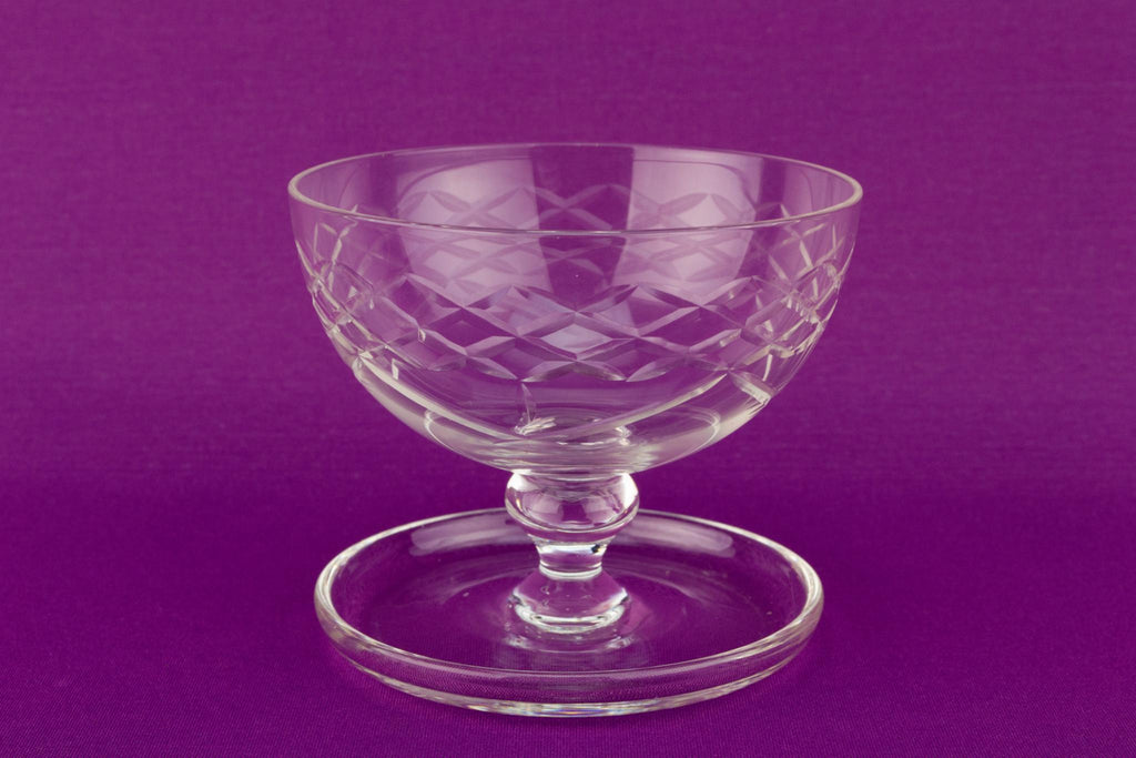 4 Cur Glass Dessert Bowls, English Mid 20th Century