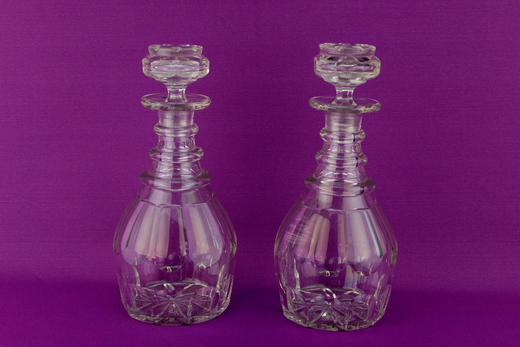 2 Large Georgian Glass Decanters, English Early 1800s