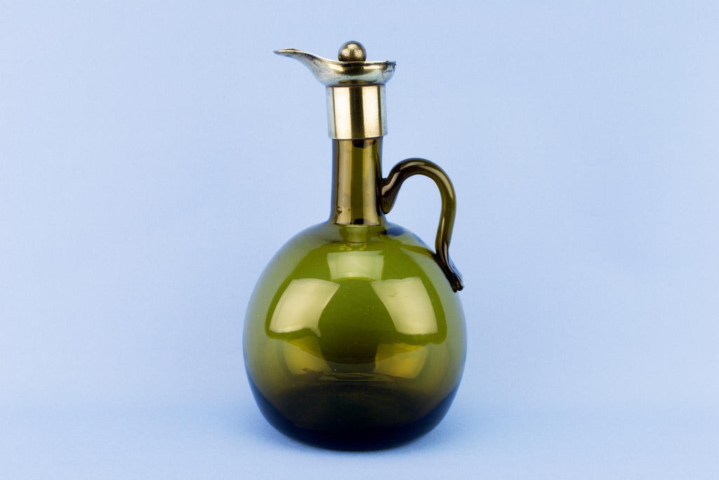 Green Glass Decanter Flask Shaped, English Early 1800s