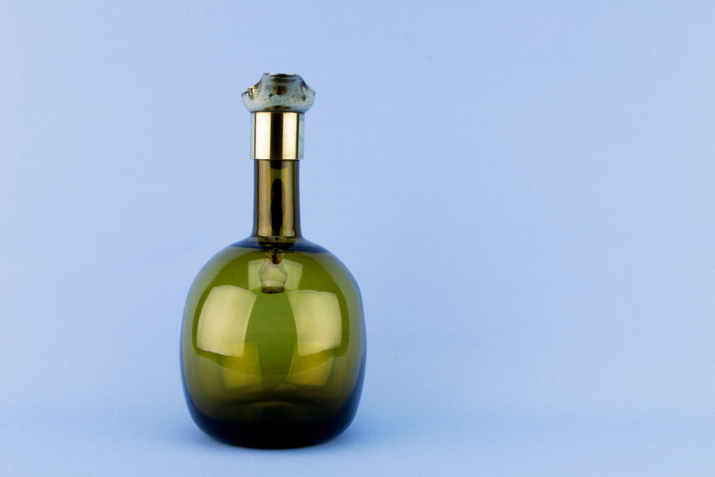 Green Glass Decanter Flask Shaped, English Early 1800s