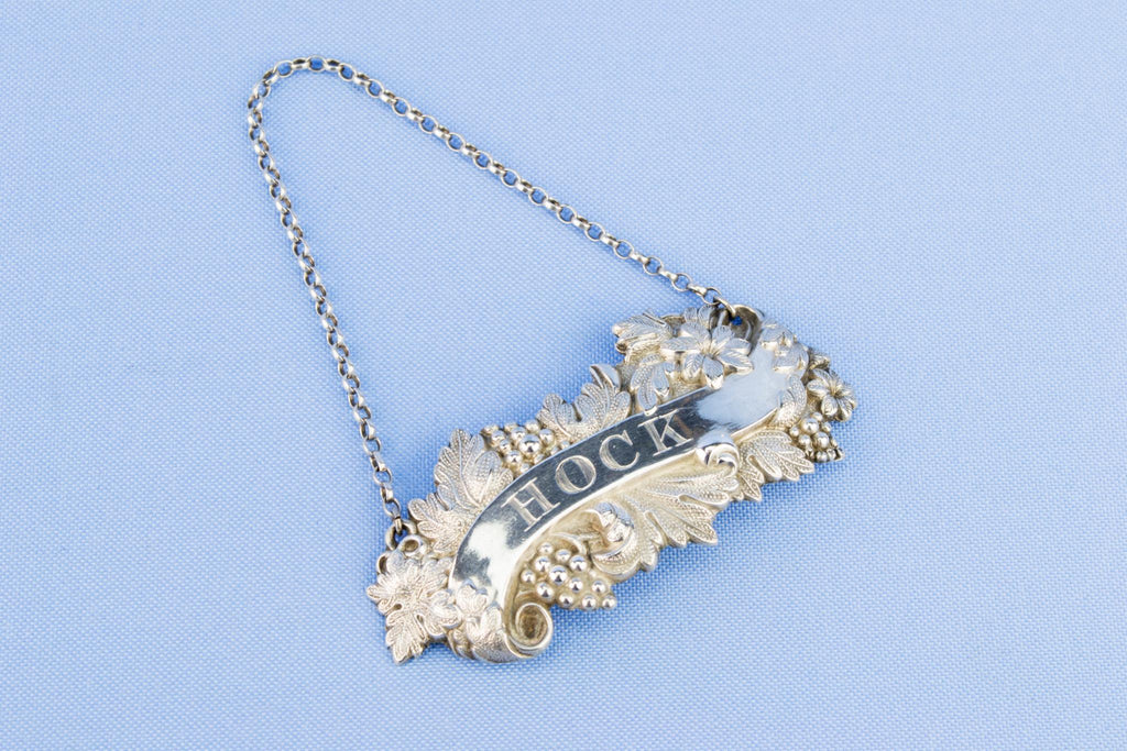 Hock Wine Silver Plated Decanter Tag, English circa 1870