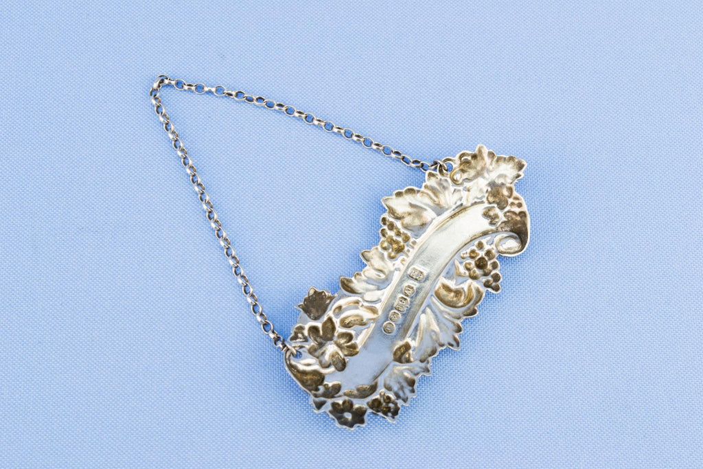 Hock Wine Silver Plated Decanter Tag, English circa 1870