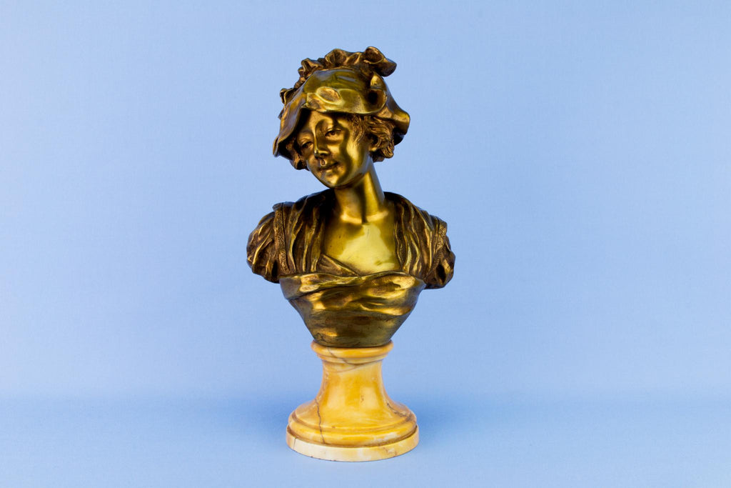 Bronze Bust Sculpture of a Girl, French 1870s