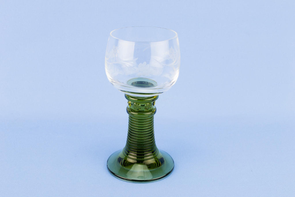 6 Green Dessert Wine Glasses, German 1960s
