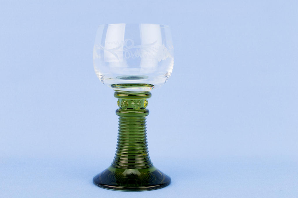 6 Green Dessert Wine Glasses, German 1960s
