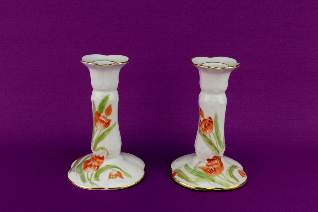 2 Limoges Tulip Candlesticks, French Circa 1900