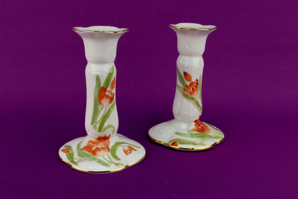 2 Limoges Tulip Candlesticks, French Circa 1900