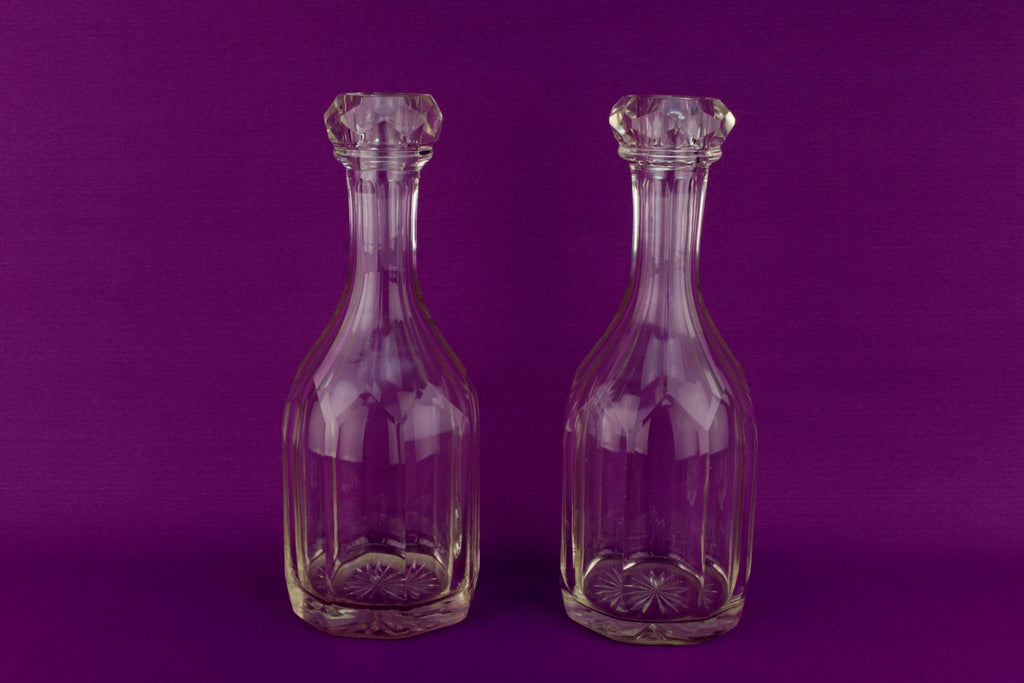 2 Cut Glass Wine Carafes, English Georgian Early 1800s