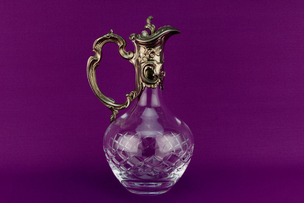 Glass & Silver Plated Wine Carafe, English Mid 20th Century