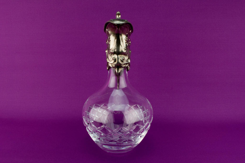 Glass & Silver Plated Wine Carafe, English Mid 20th Century