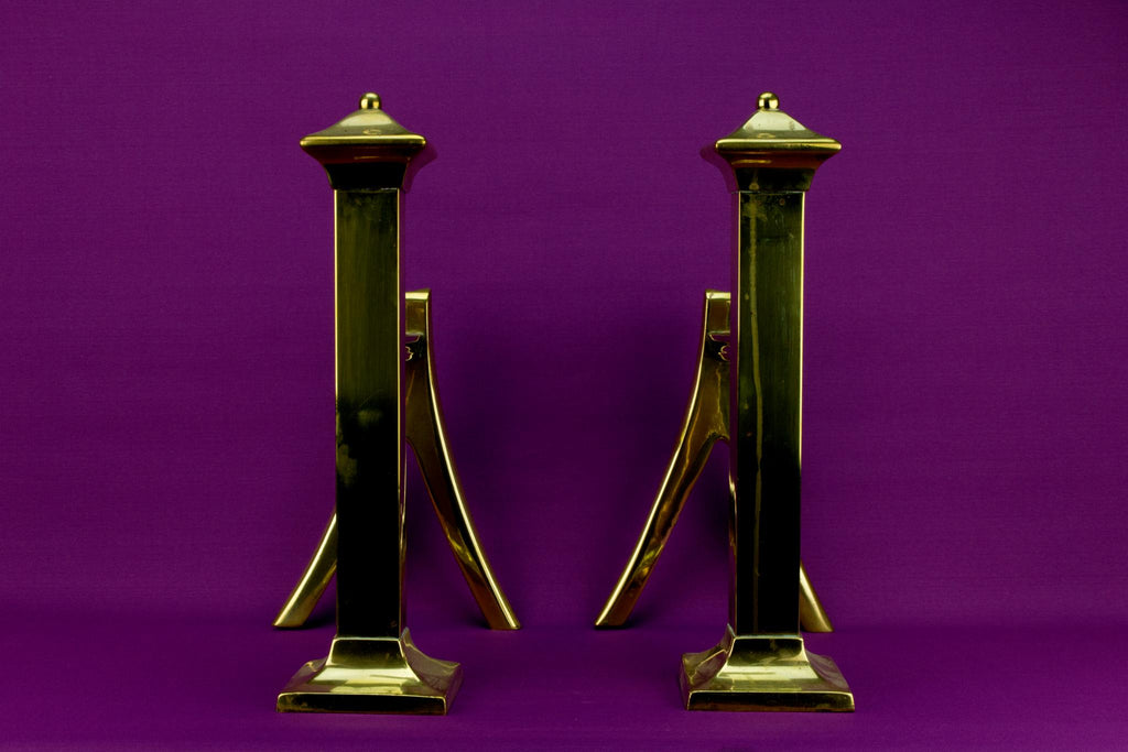 2 Arts & Crafts Fireplace End Irons, English Late 19th Century