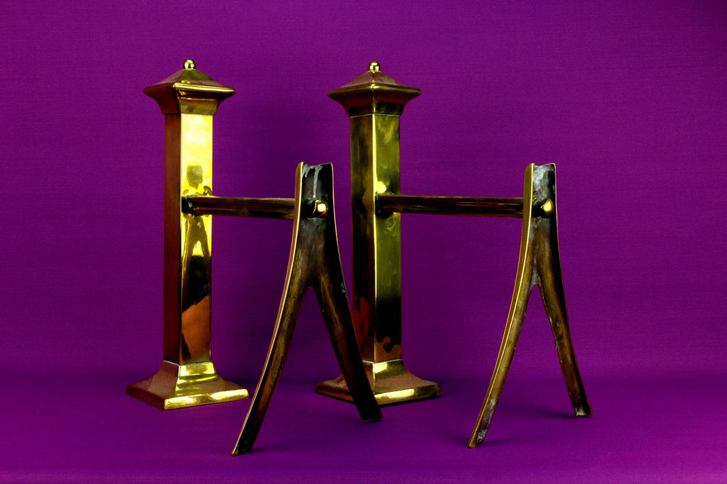 2 Arts & Crafts Fireplace End Irons, English Late 19th Century