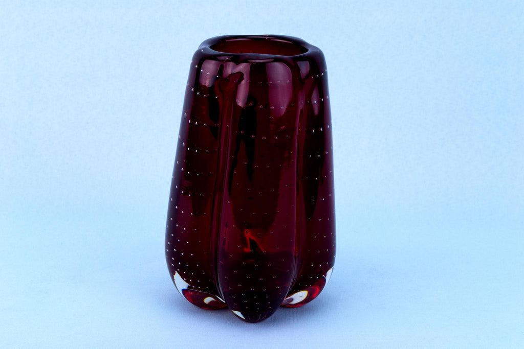 Ruby Red Glass Vase by Whitefriars, English Circa 1970