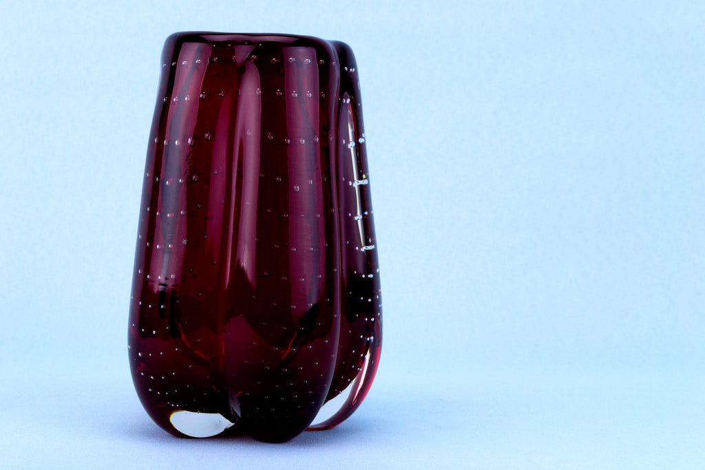 Ruby Red Glass Vase by Whitefriars, English Circa 1970
