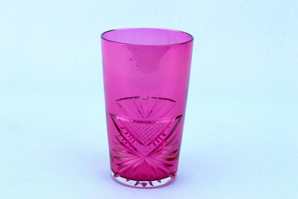6 Cranberry Red Glass Tumblers, English Early 1900s