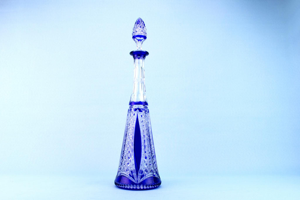 Tall Blue Glass Decanter, English 1930s