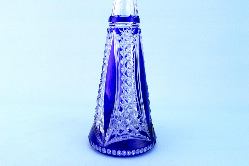 Tall Blue Glass Decanter, English 1930s