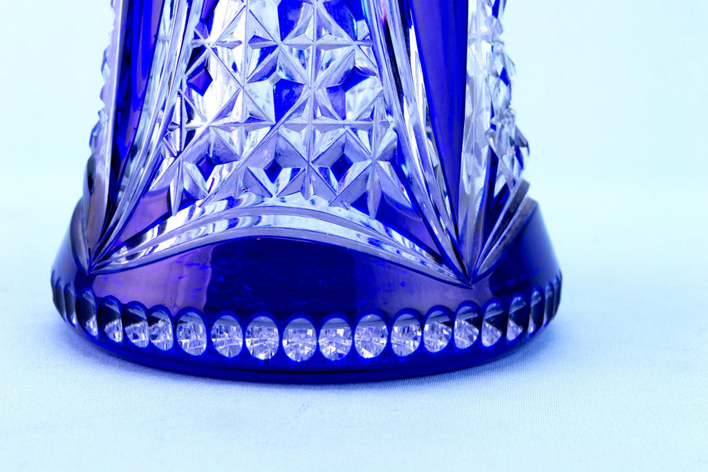 Tall Blue Glass Decanter, English 1930s