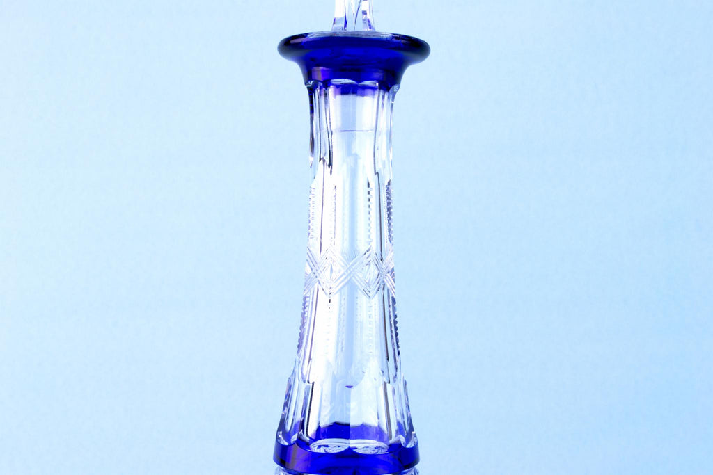 Tall Blue Glass Decanter, English 1930s