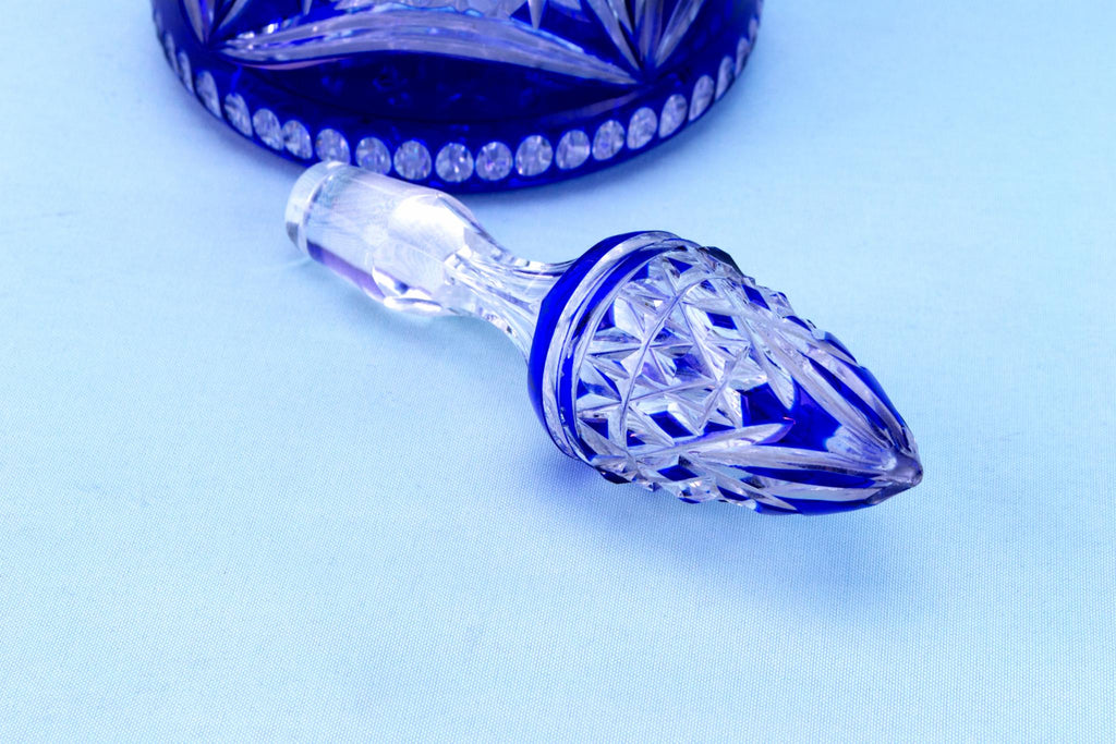 Tall Blue Glass Decanter, English 1930s