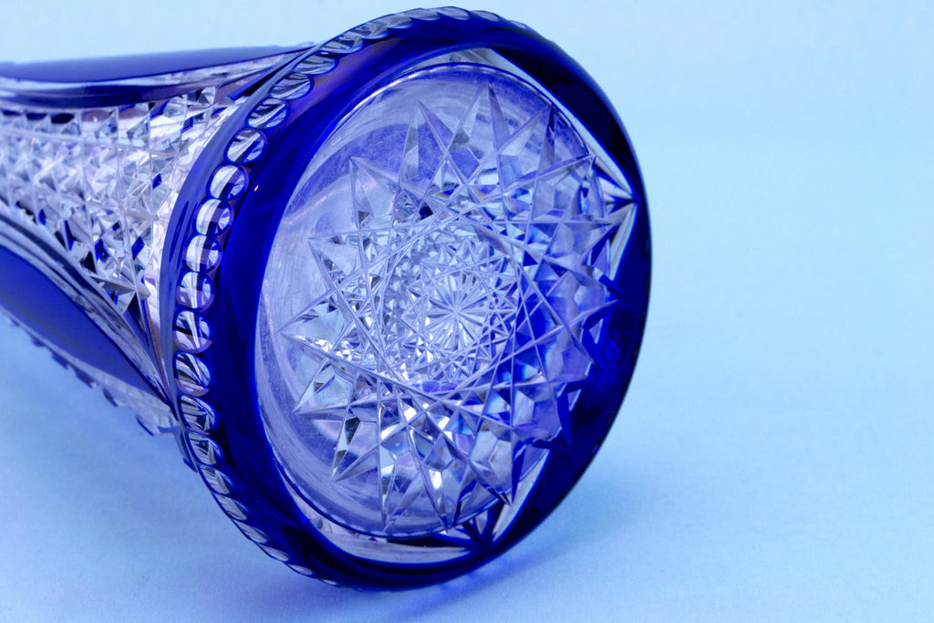 Tall Blue Glass Decanter, English 1930s