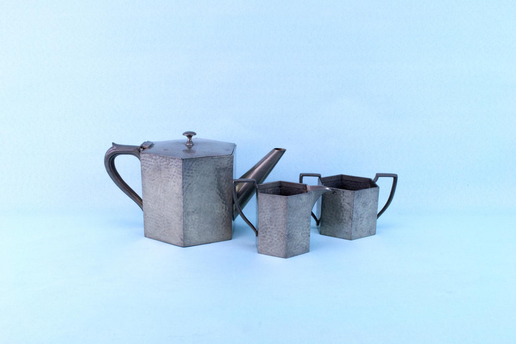 Hammered Pewter Tea Set, English Early 1900s