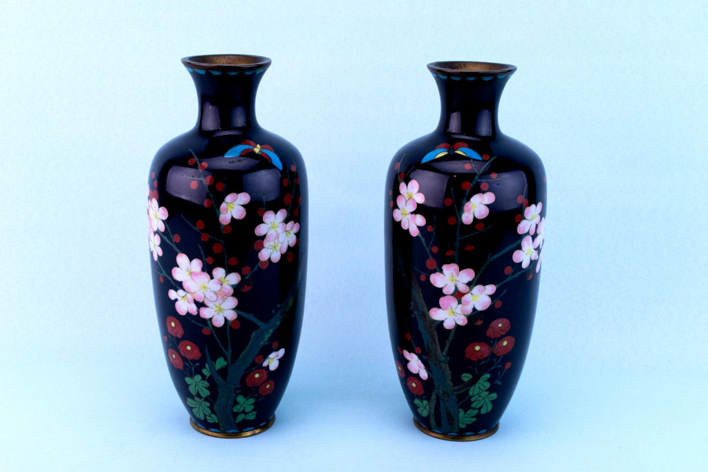 2 Cloisonne Enamel Vases, Japanese 19th Century