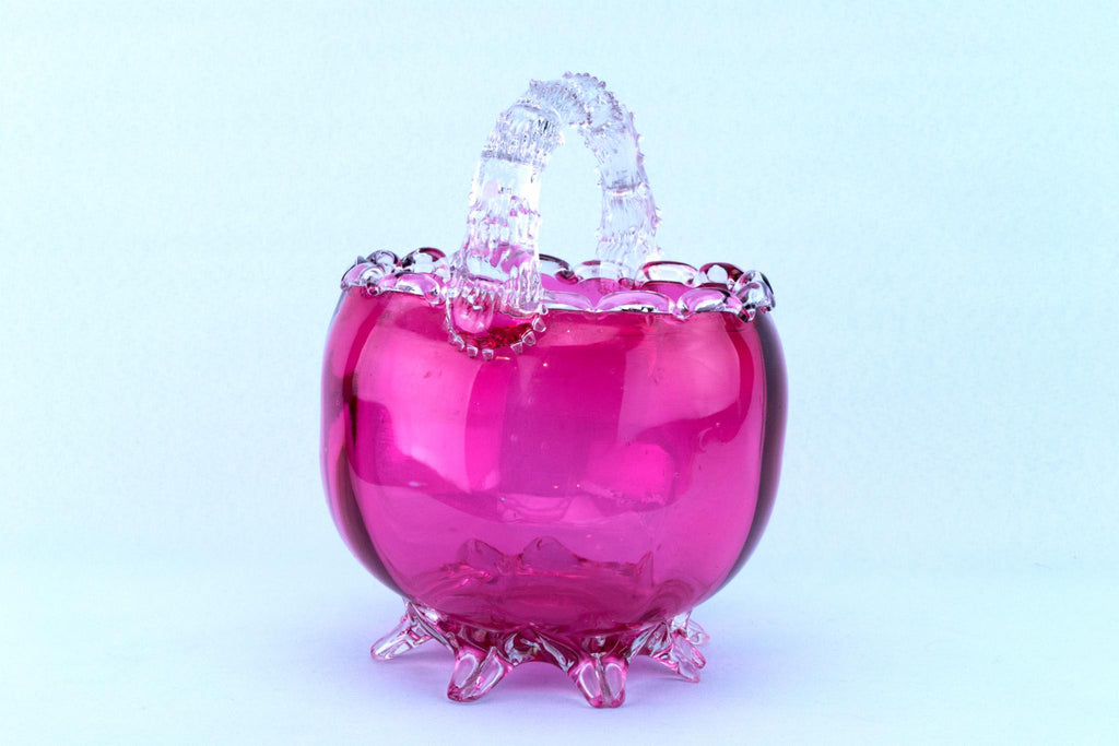 Cranberry Red Glass Basket Bowl, English 19th Century