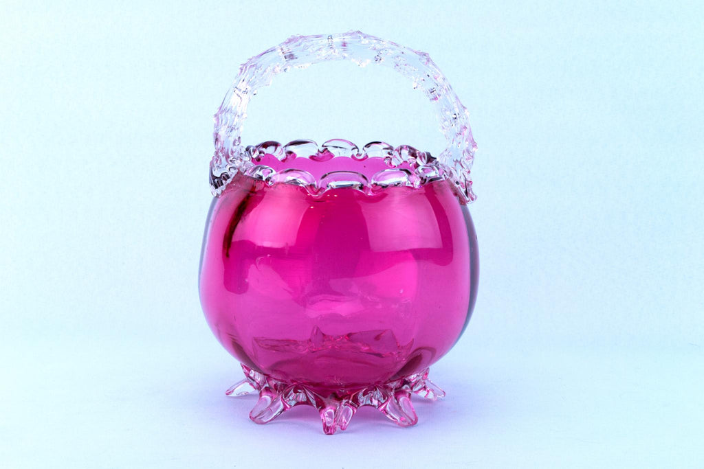 Cranberry Red Glass Basket Bowl, English 19th Century