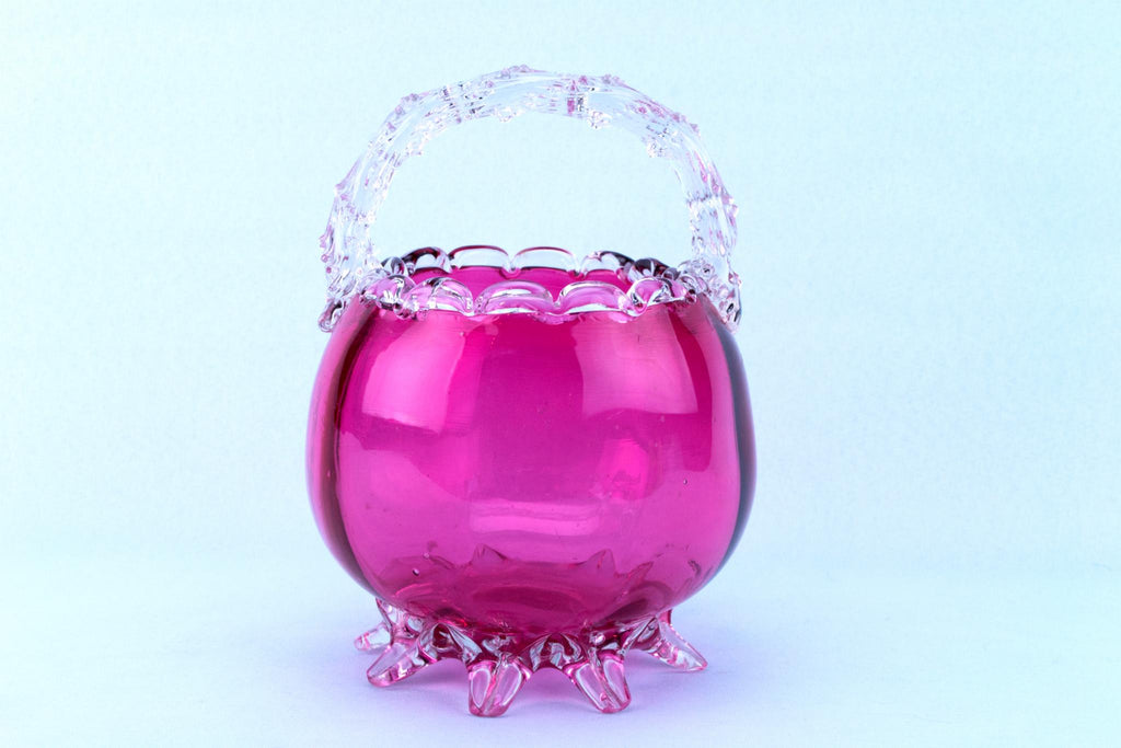 Cranberry Red Glass Basket Bowl, English 19th Century