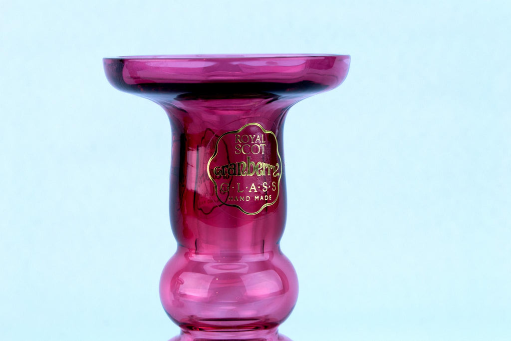 Pair Of Glass Cranberry Red Glass Candlesticks