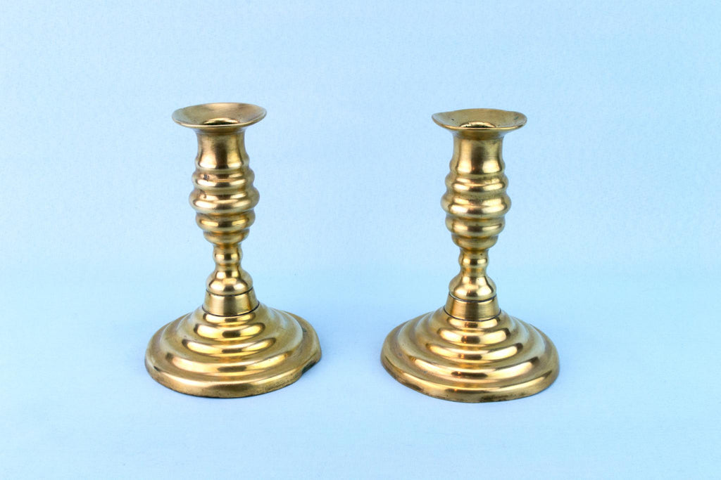 2 Brass Victorian Candlesticks, English 19th Century