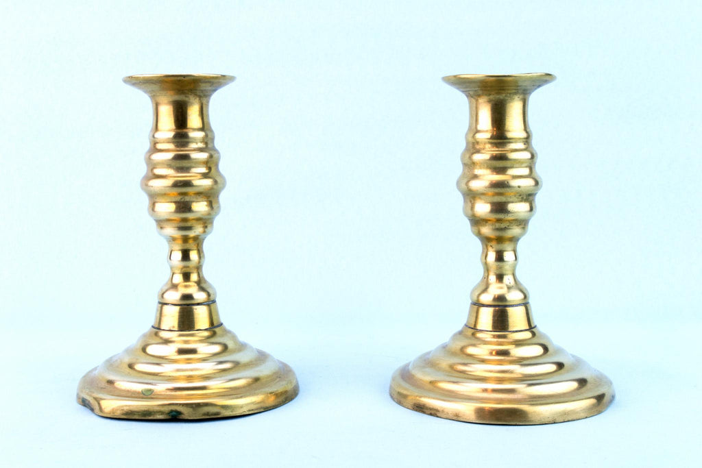 2 Brass Victorian Candlesticks, English 19th Century